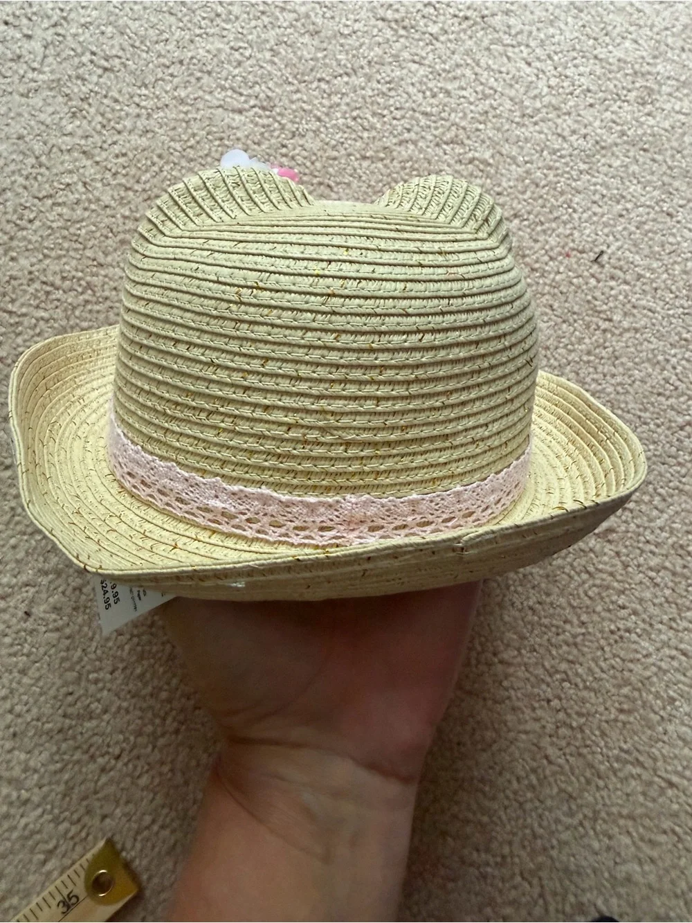 The Children’s Place Baby Girls Cat Straw Sun Hat Floral 12-18M NWT Natural Pink